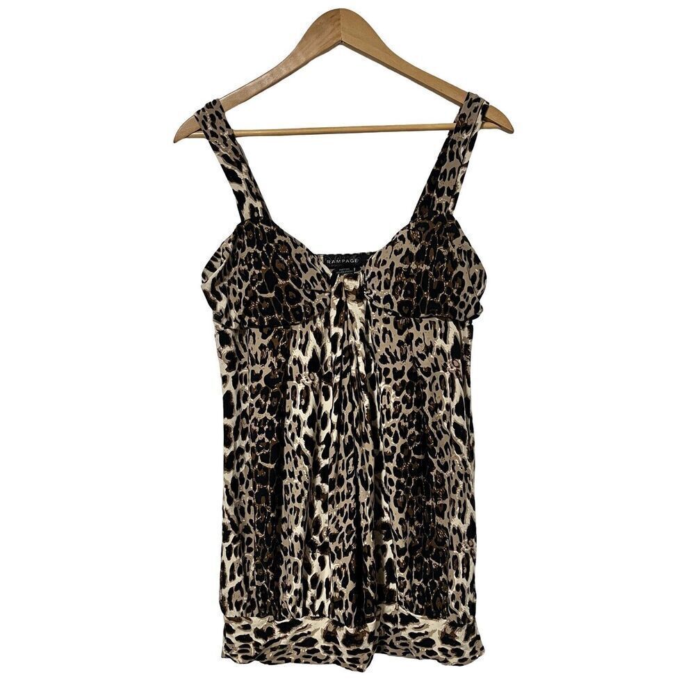 Rampage Cheetah Animal‎ Print Babydoll Tank Top Size L Y2K Mob Wife Stretch